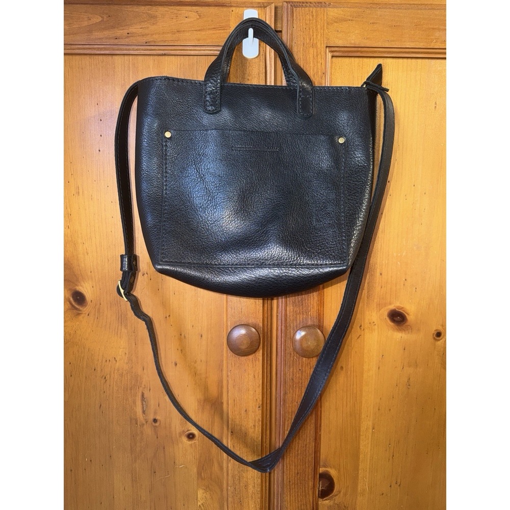 Classic Black Leather Crossbody Tote - Minimalist Everyday Bag